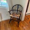 Windsor Style Armchair with Rush Seat and Floral Cushion
