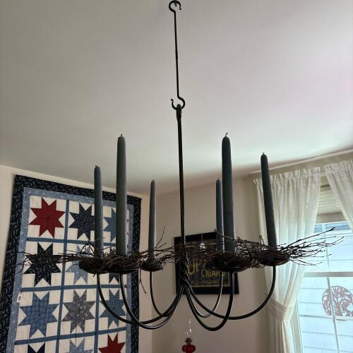 Wrought Iron Hanging Six-Light Taper Candle Chandelier