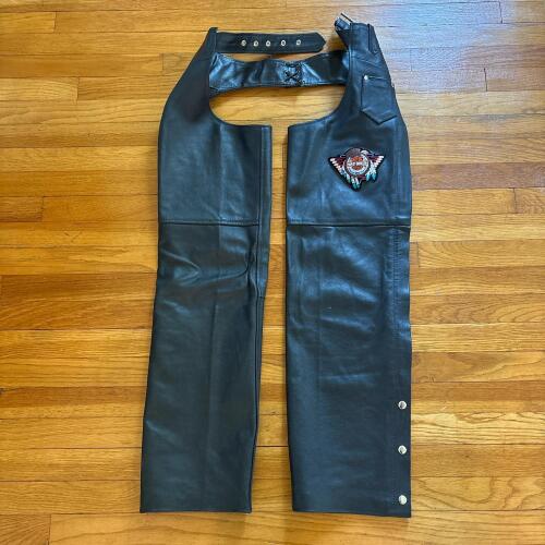 Harley-Davidson Black Leather Motorcycle Chaps - XS with Eagle Patch