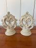 Ornate ASPI 1999 Resin Bookends Pair &ndash; Ivory Scroll Heart Design