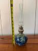 English Porcelain Oil Lamp with Blue Transferware Design and Glass Chimney - 2