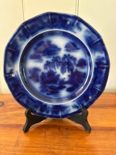 Antique Podmore, Walker & Co. "Manilla" Flow Blue Octagonal Ironstone Plate