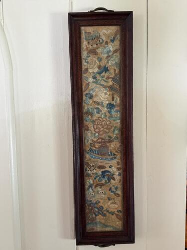 8"x22" Framed Embroidered Textile Panel