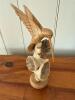 Hand-Carved Wooden Hummingbird and Flower Sculpture