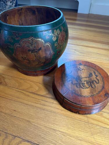 Hand-Painted Wooden Jar with Lid