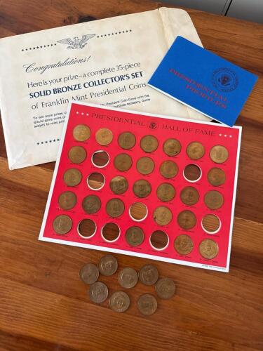 Franklin Mint Presidential Hall of Fame Solid Bronze Coin Set w/ Display & Booklet