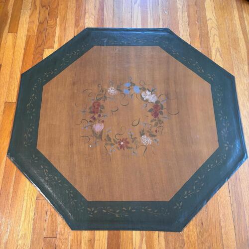 Floral Octagonal Floor Medallion, Hand Painted on Canvas, 44" x 44"