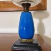 Vintage Glass Oil Lamp with Blue Base & Starburst Pattern - 3