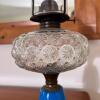 Vintage Glass Oil Lamp with Blue Base & Starburst Pattern - 4