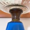 Vintage Glass Oil Lamp with Blue Base & Starburst Pattern - 5