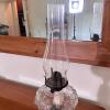 Vintage Glass Oil Lamp with Blue Base & Starburst Pattern - 6