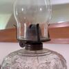 Vintage Glass Oil Lamp with Blue Base & Starburst Pattern - 7
