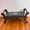 Vintage Wooden Footstool with Floral Needlepoint Upholstery