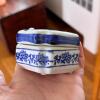 Vintage Blue & White Ceramic Candlestick, Trinket Box, & Cup - 5