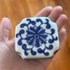 Vintage Blue & White Ceramic Candlestick, Trinket Box, & Cup - 6