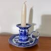 Vintage Blue & White Ceramic Candlestick, Trinket Box, & Cup - 9