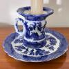 Vintage Blue & White Ceramic Candlestick, Trinket Box, & Cup - 10