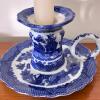 Vintage Blue & White Ceramic Candlestick, Trinket Box, & Cup - 11
