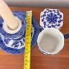 Vintage Blue & White Ceramic Candlestick, Trinket Box, & Cup - 13