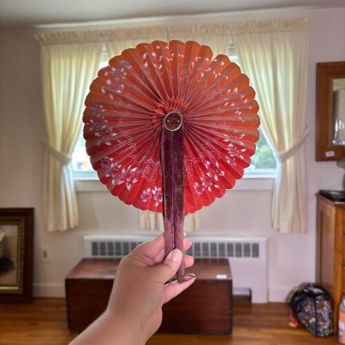 Vintage Velvet-Wrapped Circular Folding Hand Fan