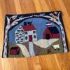 Hand-Hooked Wool Rug with Farm Scene Folk Art. 1'6" x 2'1"