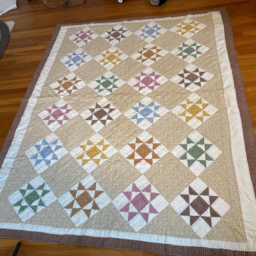 Handmade Multicolor Sawtooth Star Patchwork Quilt, 65" x 82"