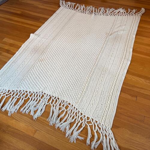 Large Hand-Crocheted Cable Knit Afghan Blanket
