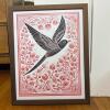 Framed Wall Art with Bird and Floral Motif, 12"x15"