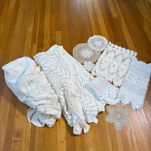 Large Vintage Crochet & Lace Lot - Doilies, Table Runners, & More