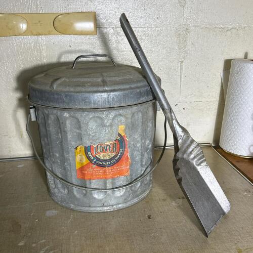 Vintage Dover Galvanized Steel Ash Can with Scoop