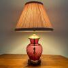 Vintage Cranberry Swirl Glass Table Lamp with Pleated Pink Shade - 2