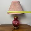 Vintage Cranberry Swirl Glass Table Lamp with Pleated Pink Shade - 7