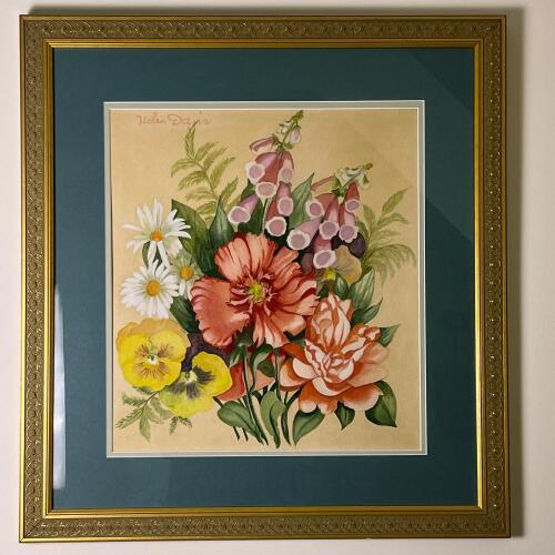 Framed Floral Bouquet Painting by Helen Davis