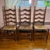 Set of 3 Brown Wood Ladder Back Dining Chairs with Rush Seating - 2