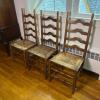 Set of 3 Brown Wood Ladder Back Dining Chairs with Rush Seating - 3
