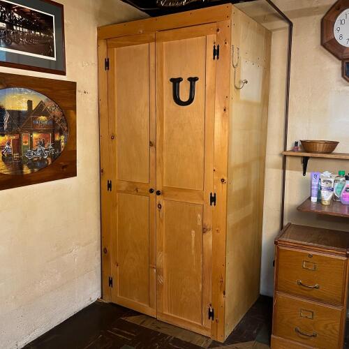 Wooden Double Door Wardrobe with Black Hinges and "U" Accent