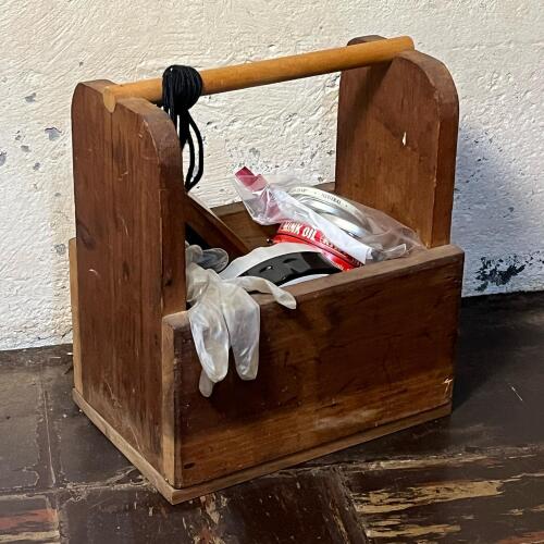 Wooden Caddy with Shoe Care Materials