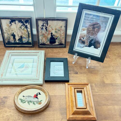 Mixed Framed Miniature Artworks: Handcrafted Silhouettes, Embroidery and Prints