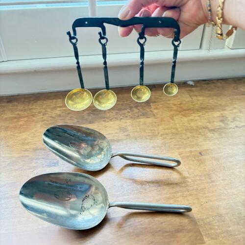 Vintage WB/W Stainless Steel Scoops and Brass Measuring Spoons Set