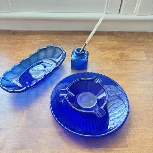 Mixed Lot of Vintage Cobalt Blue Glass Decor