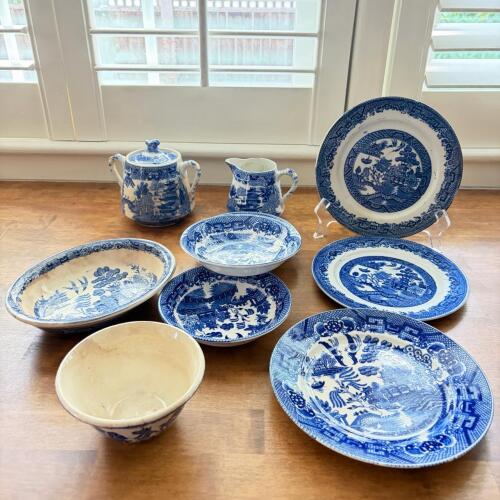 Vintage Japanese Blue Willow Assorted Dinnerware Set, 10 Pieces