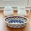 Polish Bolesławiec Oval Serving Dish & Classic with White Creamer Sugar Set