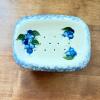 Hand-Painted Ceramic Soap Dish with Blueberry Design and Wooden soap dish