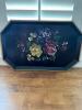 Hand-Painted Nashco Metal Floral Tray Black/Gold