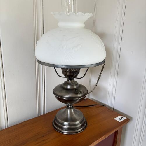 Vintage Hurricane Table Lamp with Embossed Eagle Frosted Glass Shade