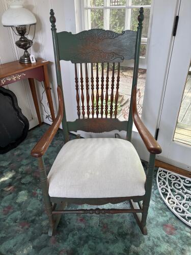 Solid Wood Rocking Chair with Cream Upholstered Seat