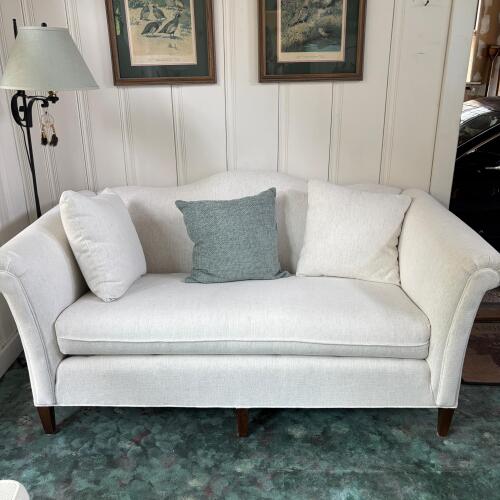 Light Beige Rolled Arm Loveseat with Accent Pillows