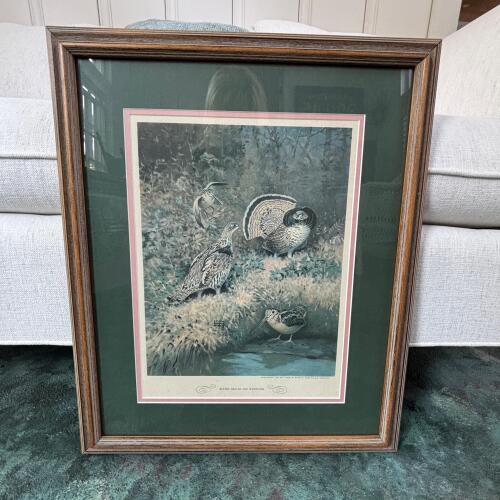 18"x21" 1944 Lynn Bogue Hunt "Ruffed Grouse and Woodcock" Framed Print