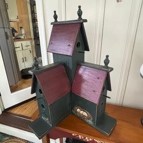 Hand-Crafted, Hand-Painted 3-Chamber Wooden Birdhouse