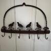 Wrought Iron Wall Hook Rack Bird Motif &ndash; 6 Hooks
